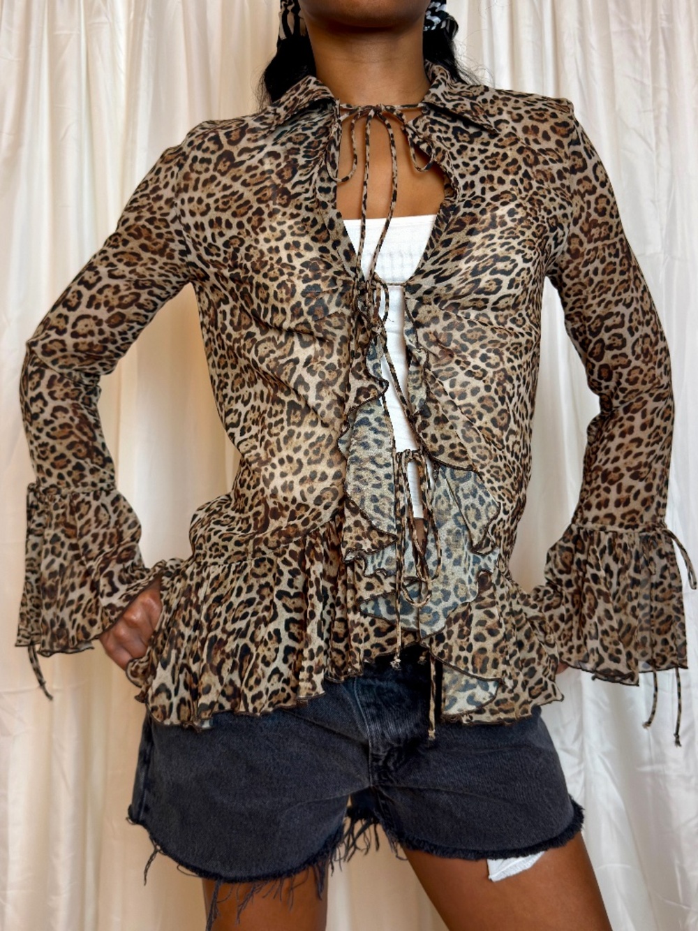 SOLD Zara Leopard Print Ruffle Blouse - Picture 1 of 2